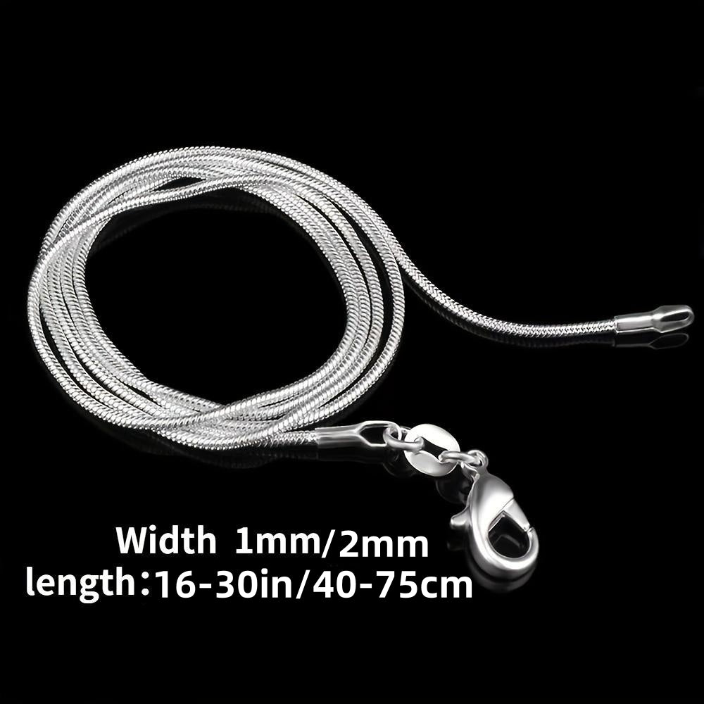 925 Silver Plated Round Bone Necklace Choker Chain 16-30in DIY Jewelry Making