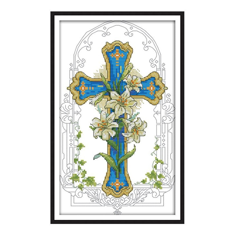 Lily Cross Flowers Cross Stitch Kit 14ct Fabric Embroidery DIY Needlework