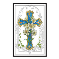 Lily Cross Flowers Cross Stitch Kit 14ct Fabric Embroidery DIY Needlework