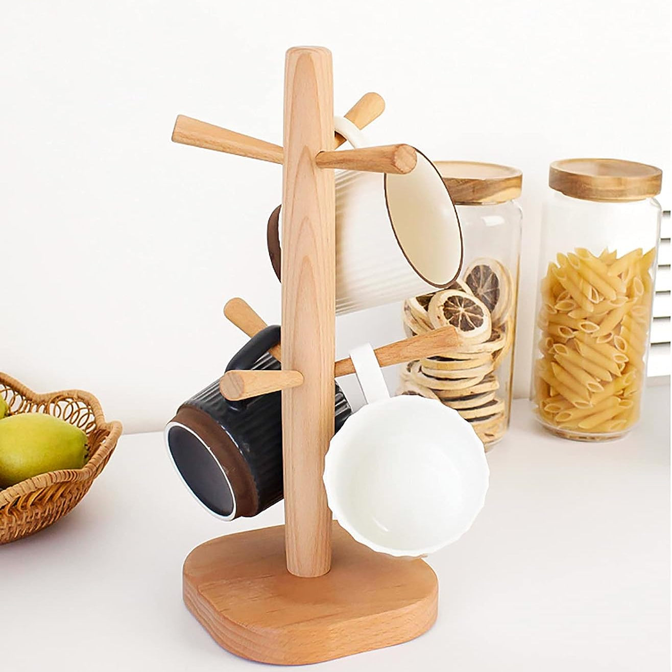 Wooden Mug Holder Tree With 6 Hooks Wood Cup Rack Coffee Cup And Mug Rack
