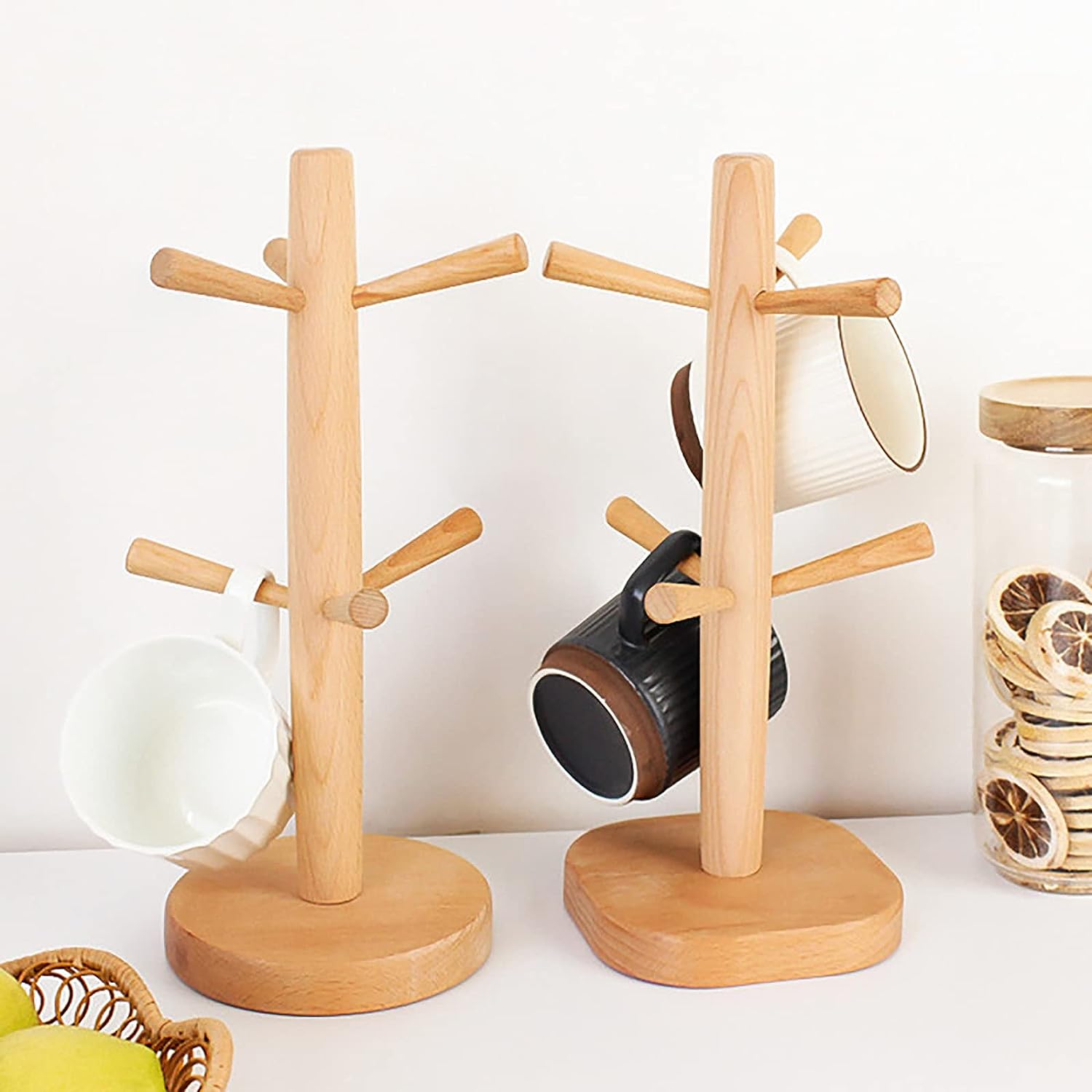 Wooden Mug Holder Tree With 6 Hooks Wood Cup Rack Coffee Cup And Mug Rack