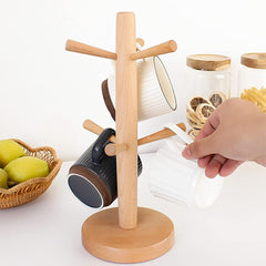 Wooden Mug Holder Tree With 6 Hooks Wood Cup Rack Coffee Cup And Mug Rack