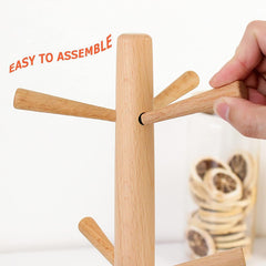 Wooden Mug Holder Tree With 6 Hooks Wood Cup Rack Coffee Cup And Mug Rack
