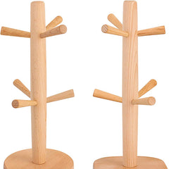 Wooden Mug Holder Tree With 6 Hooks Wood Cup Rack Coffee Cup And Mug Rack