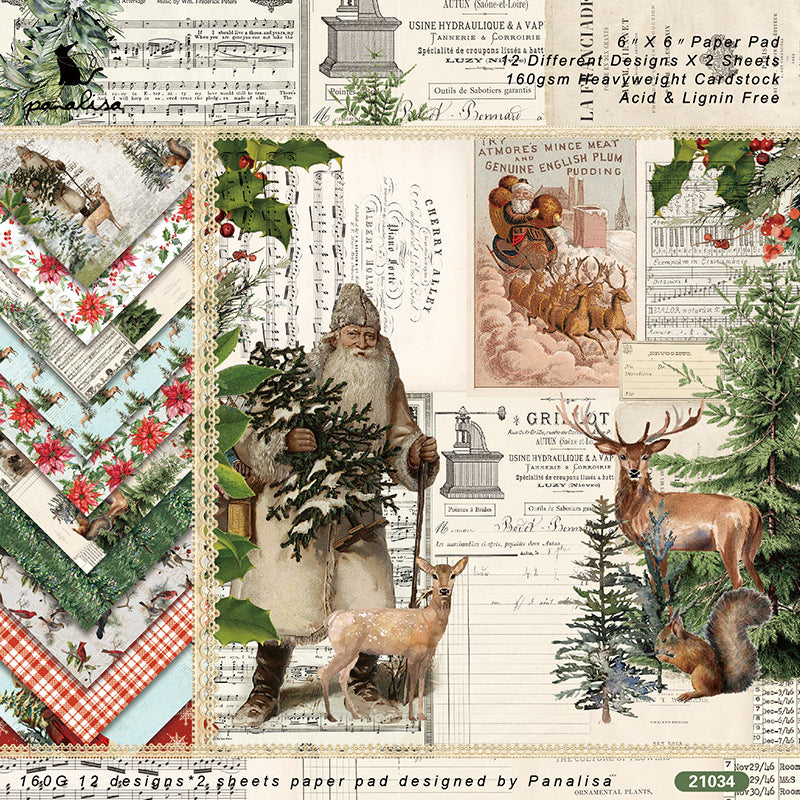 24 Sheets Santa Claus Background Paper for DIY Album Clipbook Ledger Crafting