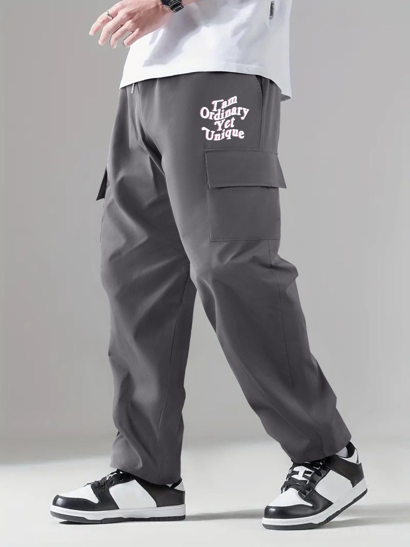 Men's Printed Cargo Pants Stretch Waist Drawstring Casual Pants