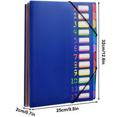 A4 12 Compartment Expanding File Folder 24 Pockets Plastic Accordion Organizer