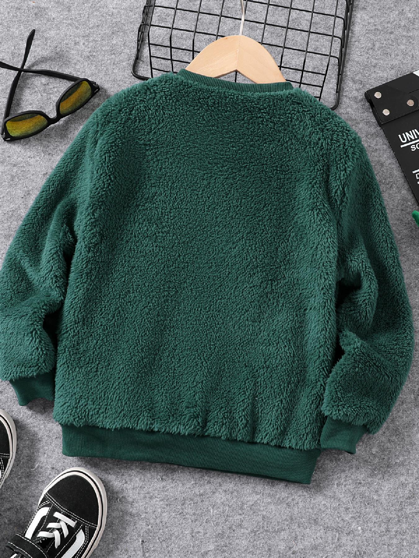 Embroidered Dino Print Boys Warm Sweatshirt