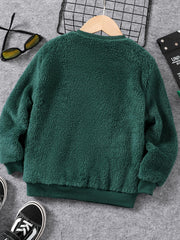 Embroidered Dino Print Boys Warm Sweatshirt