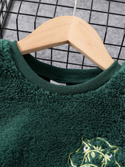 Embroidered Dino Print Boys Warm Sweatshirt