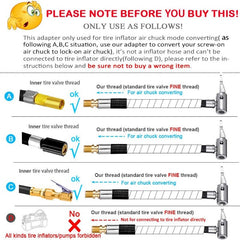 Tire Inflation Hose Adapter with Metal Locking Air Chuck