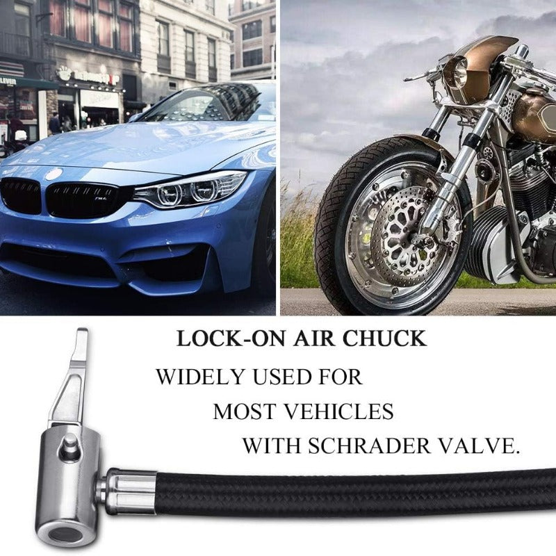 Tire Inflation Hose Adapter with Metal Locking Air Chuck