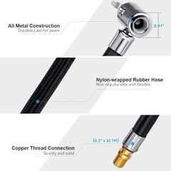 Tire Inflation Hose Adapter with Metal Locking Air Chuck