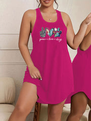 Heart & Letter Print Casual Lounge Dress Medium Stretch T