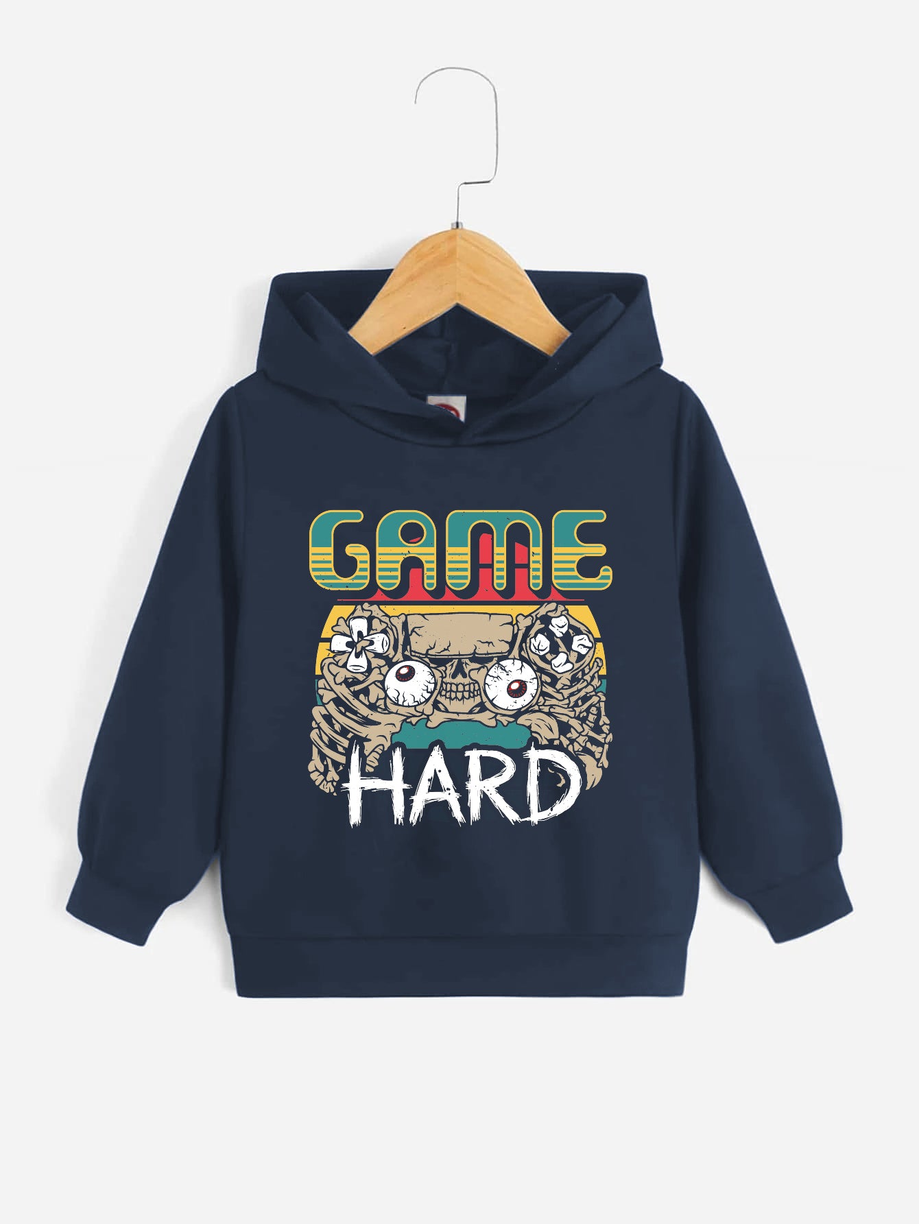 Scary Skeleton Gamepad Print Boys Hoodie