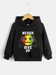 Boys Gamepad Hoodie NEVER GIVE UP Print Long Sleeve Sweatshirt