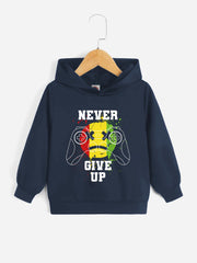 Boys Gamepad Hoodie NEVER GIVE UP Print Long Sleeve Sweatshirt