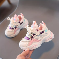Girls Casual Mixed Mesh Sneakers - Breathable Lightweight Anti Slip Shoes