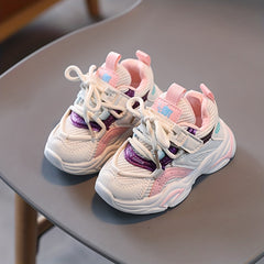 Girls Casual Mixed Mesh Sneakers - Breathable Lightweight Anti Slip Shoes