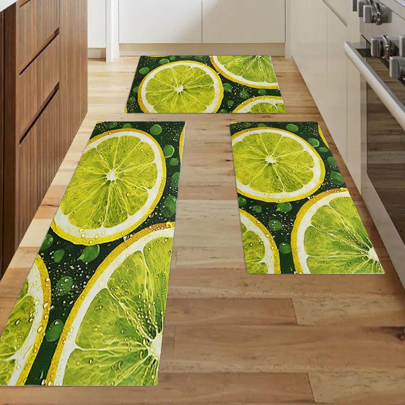 Flannel Kitchen Runner Rug Lemon Strip Carpet Non Slip Mat