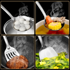Stainless Steel Kitchenware Ladle Spatula Set with Wooden Handle