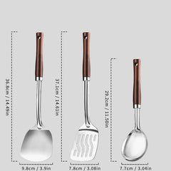 Stainless Steel Kitchenware Ladle Spatula Set with Wooden Handle