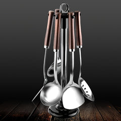 Stainless Steel Kitchenware Ladle Spatula Set with Wooden Handle