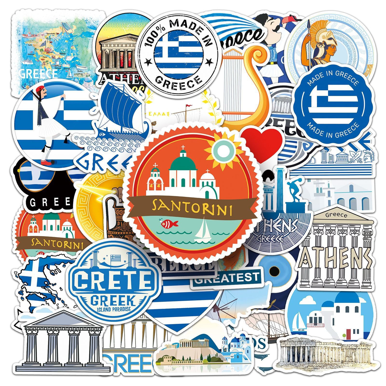 50pcs Greek Stickers Outdoor Travel DIY Luggage Waterproof Stickers