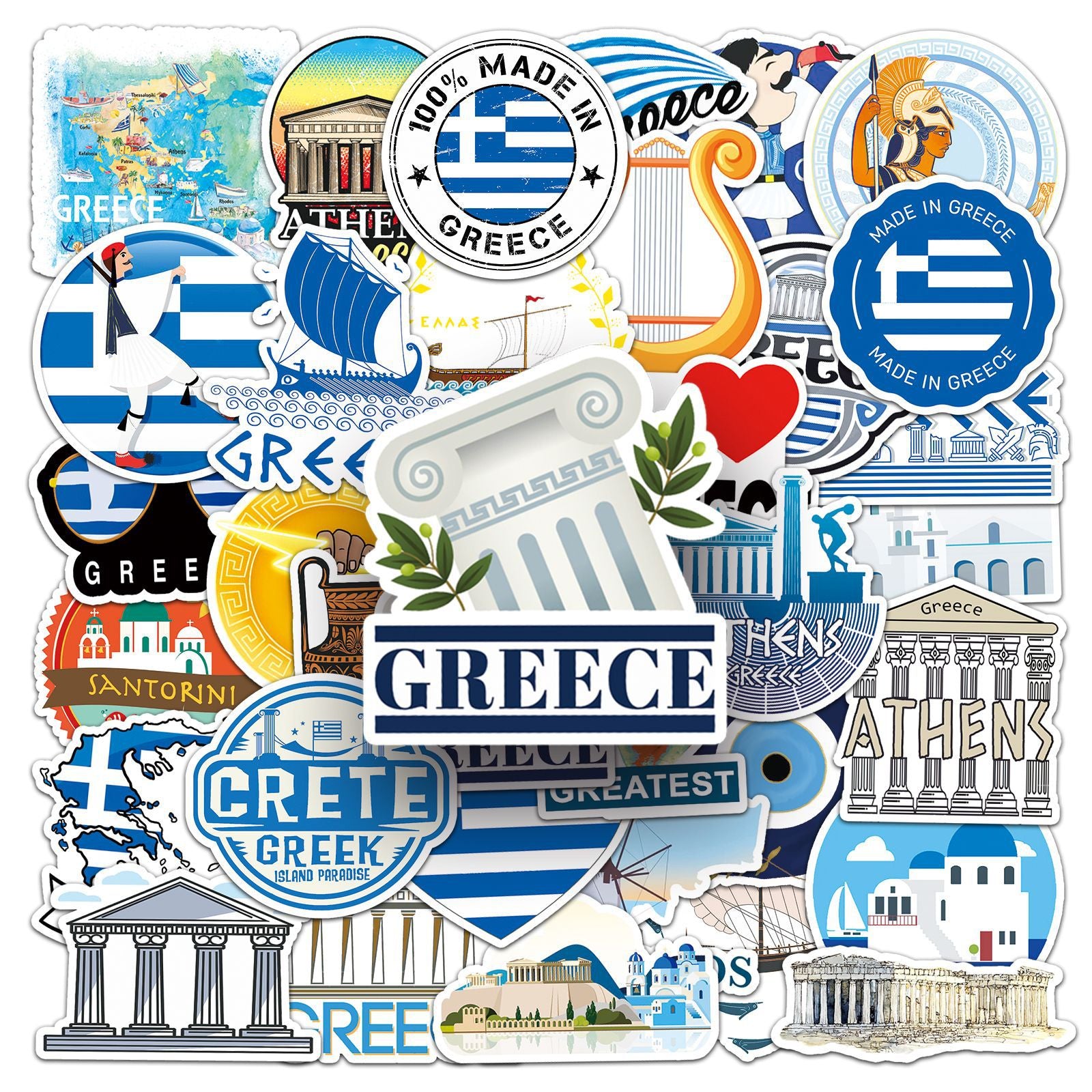 50pcs Greek Stickers Outdoor Travel DIY Luggage Waterproof Stickers