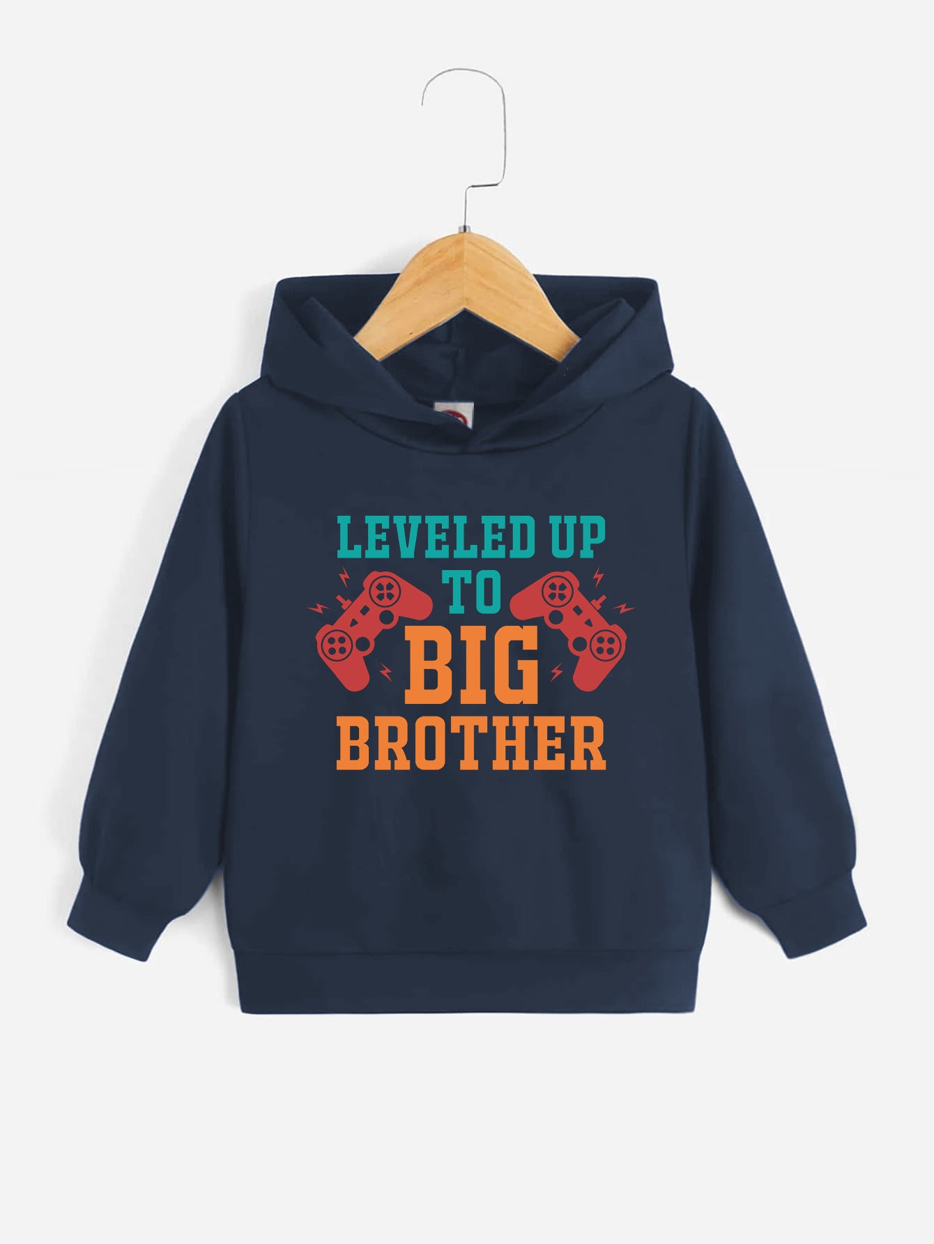 Gamepad Pattern Kid's Hoodie LEVEL UP TO BIG BROTHER Print