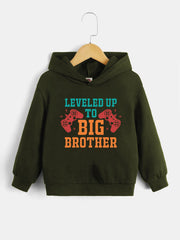Gamepad Pattern Kid's Hoodie LEVEL UP TO BIG BROTHER Print