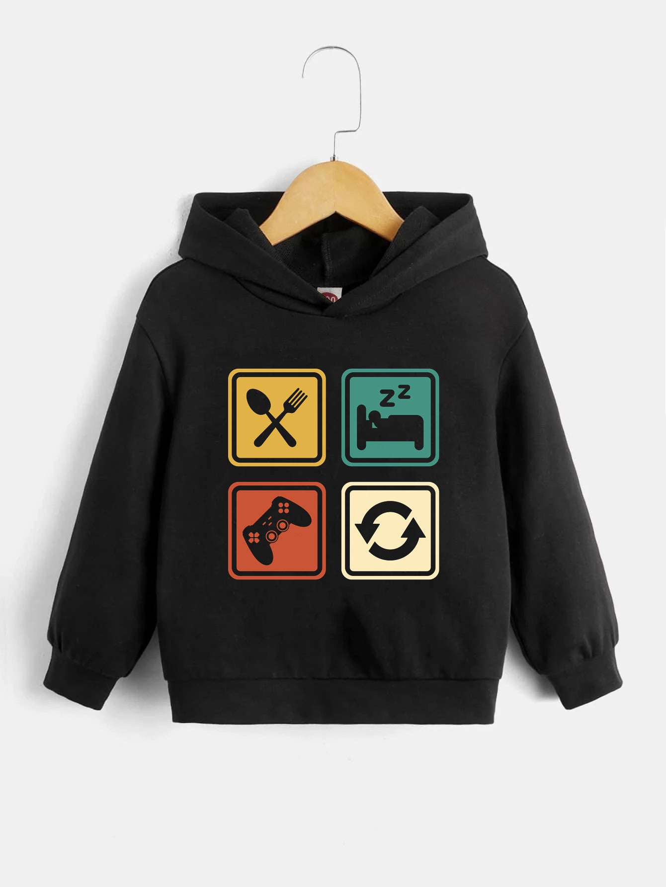 Boys Game Repeat Print Hoodies Long Sleeve Sweatshirt