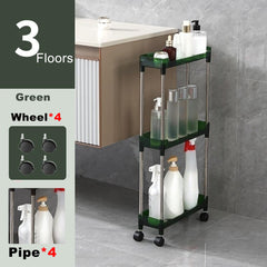 3 Tier Slim Rolling Storage Cart Bathroom Organizer Mobile Shelving Unit