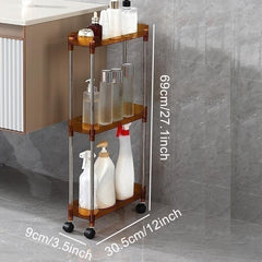 3 Tier Slim Rolling Storage Cart Bathroom Organizer Mobile Shelving Unit