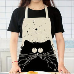 Cat Printed Linen Apron Adjustable & Stain Resistant for Chefs Gardeners Bakers