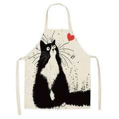 Cat Printed Linen Apron Adjustable & Stain Resistant for Chefs Gardeners Bakers