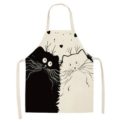 Cat Printed Linen Apron Adjustable & Stain Resistant for Chefs Gardeners Bakers