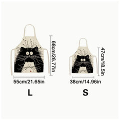 Cat Printed Linen Apron Adjustable & Stain Resistant for Chefs Gardeners Bakers
