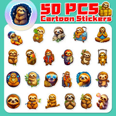 50pcs Cartoon Sloth Stickers for Luggage & Cup Decoration