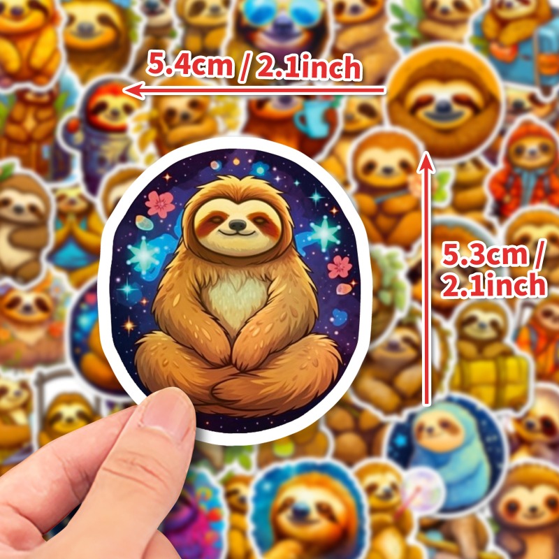 50pcs Cartoon Sloth Stickers for Luggage & Cup Decoration