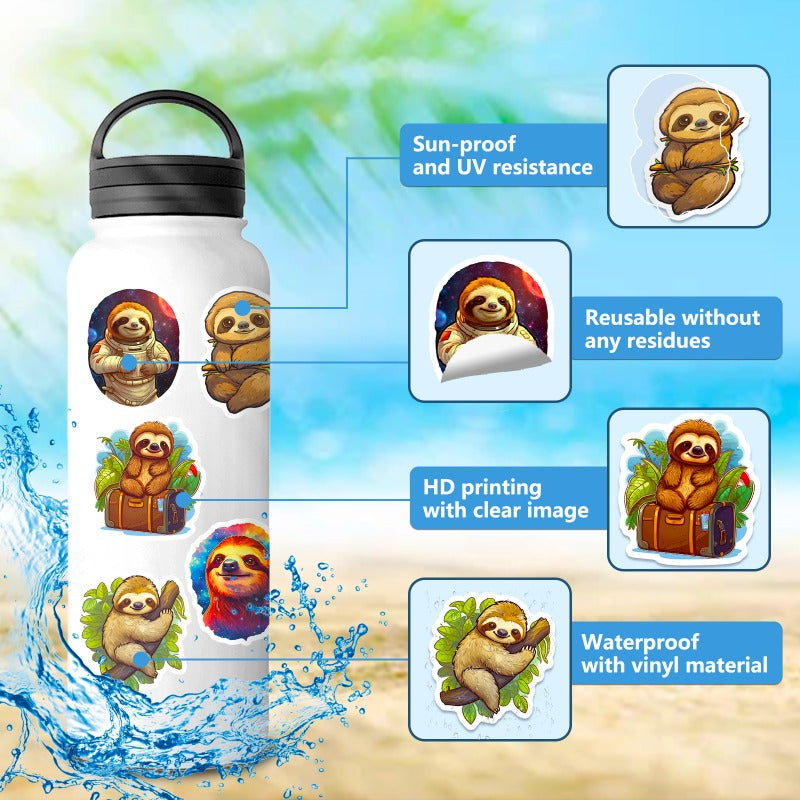 50pcs Cartoon Sloth Stickers for Luggage & Cup Decoration