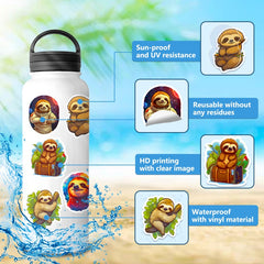 50pcs Cartoon Sloth Stickers for Luggage & Cup Decoration