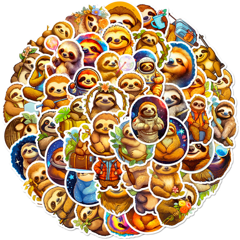 50pcs Cartoon Sloth Stickers for Luggage & Cup Decoration