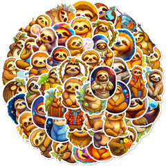 50pcs Cartoon Sloth Stickers for Luggage & Cup Decoration