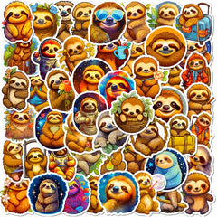 50pcs Cartoon Sloth Stickers for Luggage & Cup Decoration