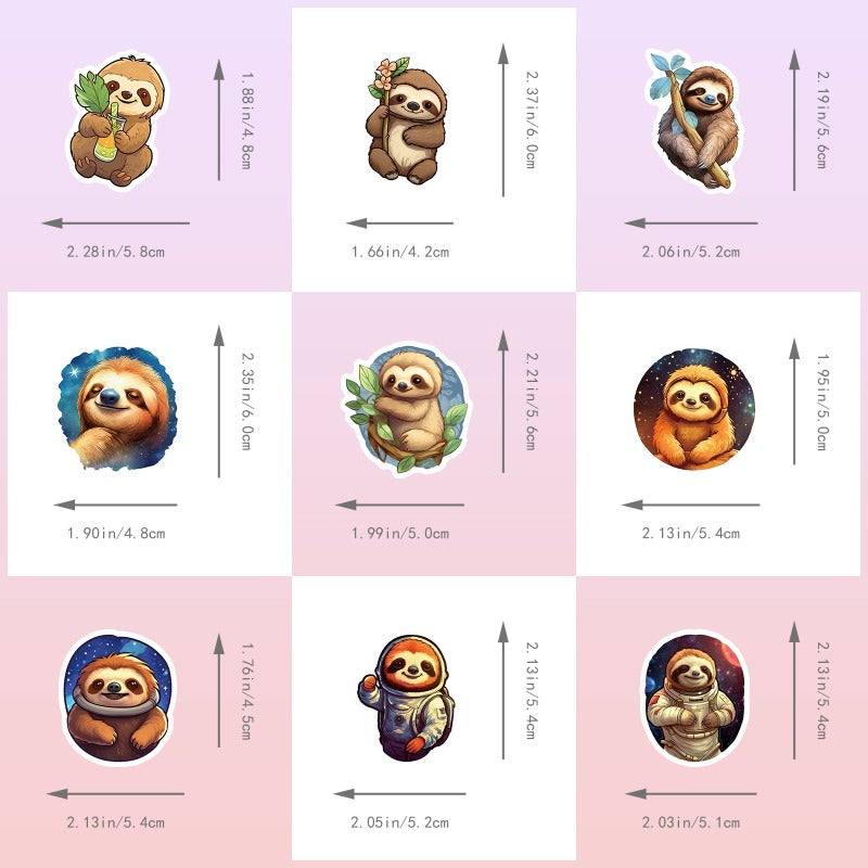 50pcs Cartoon Sloth Stickers for Luggage & Cup Decoration