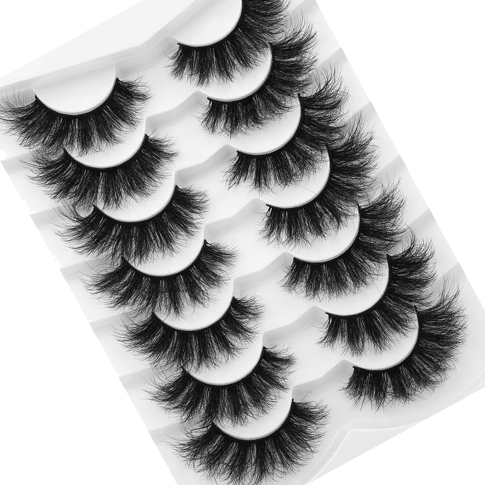7 Pairs Fluffy Faux Mink False Eyelashes - Long Dramatic Cat Eye Lashes