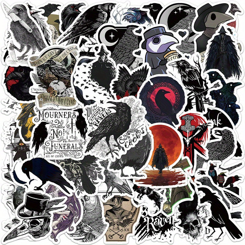 50pcs Crow Waterproof Stickers for Water Cups Notebooks & More