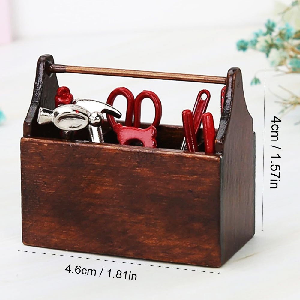 Mini Toolbox With 8pcs Tools Wooden Dolls House Accessories