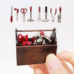 Mini Toolbox With 8pcs Tools Wooden Dolls House Accessories